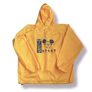 Disney Store Windbreaker Mickey Sport Hood Pockets Yellow Blue L/XL Vintage